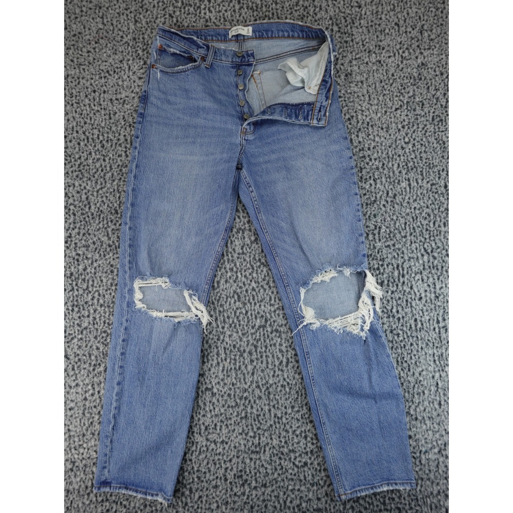 Abercrombie &‎ Fitch The Dad High Rise Jeans Womens 30/10L Blue Distressed